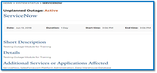 Example of an Active Status update details related to a service.