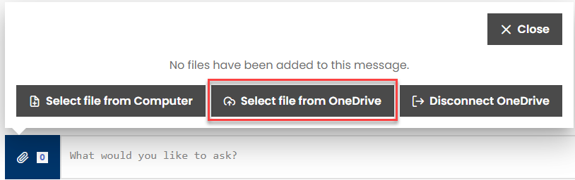 A screenshot of a highlighted button that will let you select a file from OneDrive