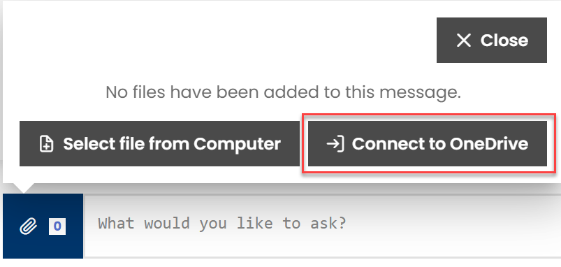 A screenshot of a highlighted button that will connect to OneDrive
